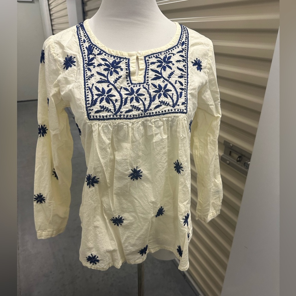 Bohemian Blue and Cream Embroidered Tunic